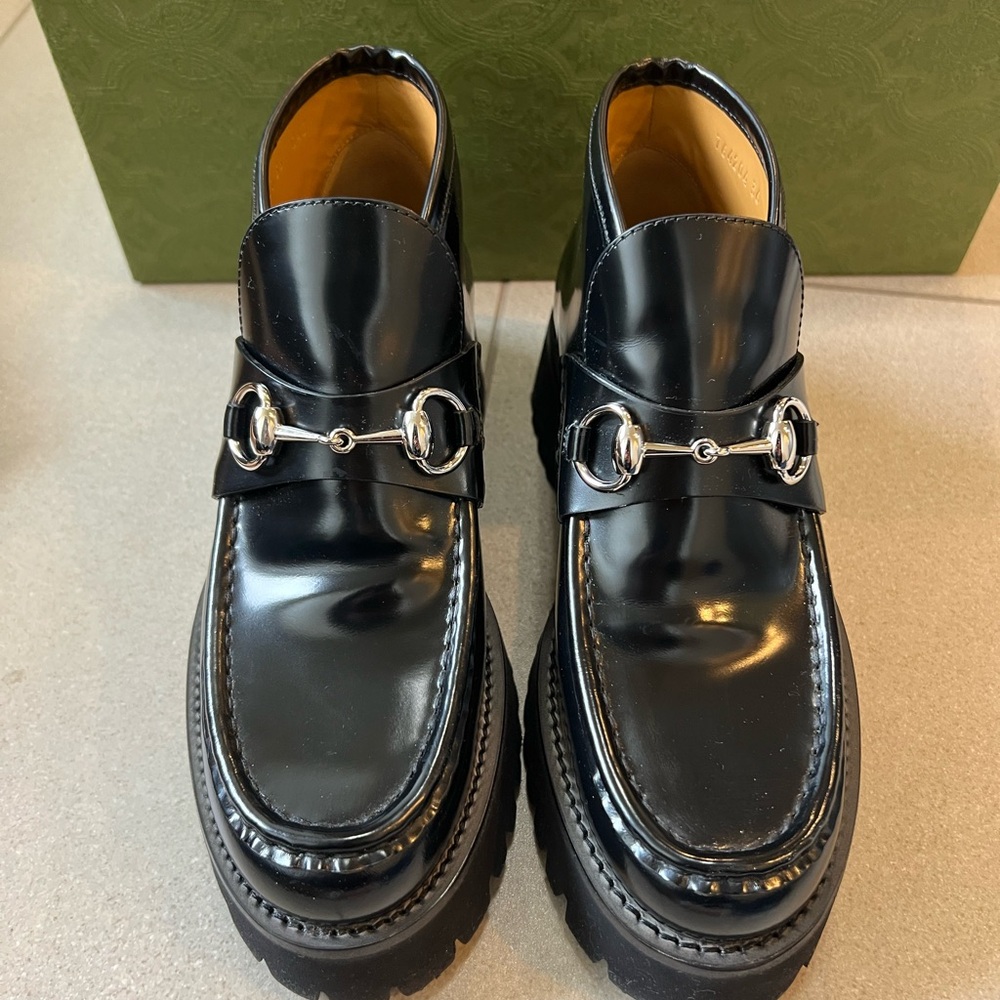 Gucci Black Leather Ankle Boots With Horsebit